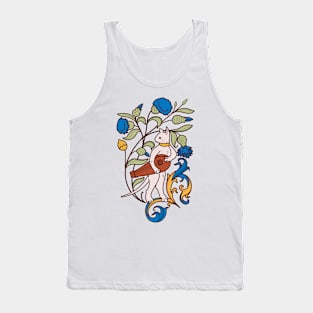 Cute Medieval Cat with Lute Colorful Drawing Tank Top